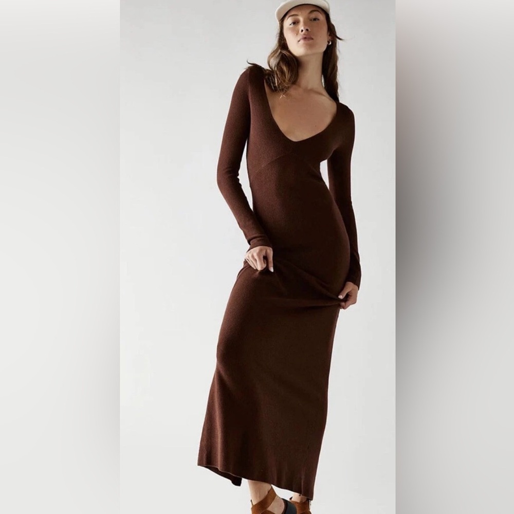 Free People Beach Trixie Sweater Ribbed Long Fitted Maxi Dress L NWT